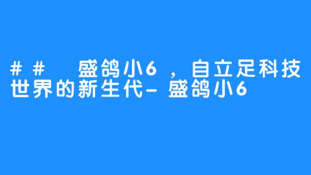 ## 盛鸽小6，自立足科技世界的新生代-盛鸽小6