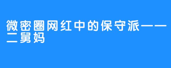 微密圈网红中的保守派——二舅妈