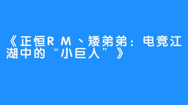 《正恒RM丶矮弟弟:电竞江湖中的“小巨人”》