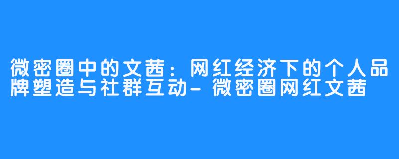 微密圈中的文茜:网红经济下的个人品牌塑造与社群互动-微密圈网红文茜