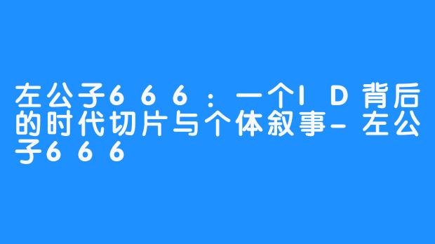 左公子666:一个ID背后的时代切片与个体叙事-左公子666