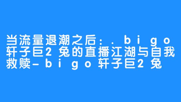 当流量退潮之后:.bigo轩子巨2兔的直播江湖与自我救赎-bigo轩子巨2兔